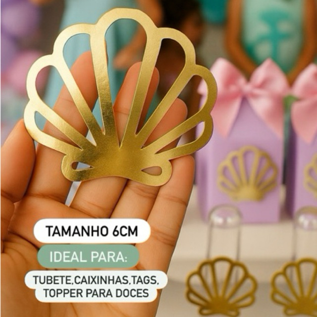 kit apliques concha vazada | aplique sereia - apliques de papel lamicote dourado *NÃO É ACRILICO*