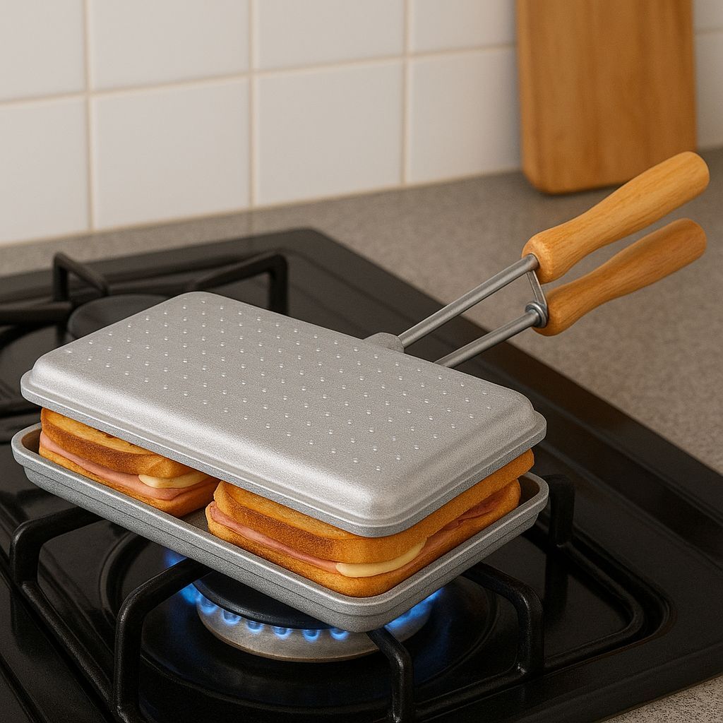 Misteira de Alumínio Forma Dupla Tostex Duplo Baurutex Sanduicheira de Fogão Bauru Tostequeira Misto Quente Cabo de Made em Oferta na Shopee