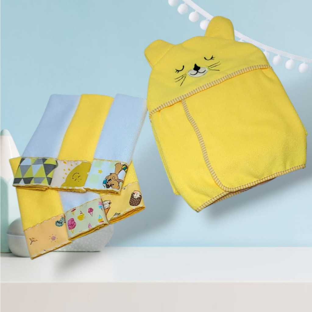 Kit Toalha Banho Bebe Com 06 Toalhinhas Ombro Ou Boca Tipo Babete em Algodão e Poliester Lindo Acabamento
