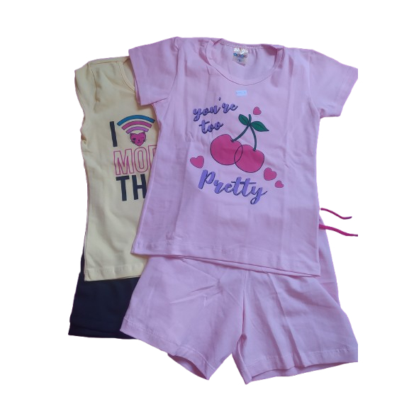 2 CONJUNTOS MENINA VERÃO COTTON ALGODÃO SHORT CAMISETA DIA A DIA FEMININO