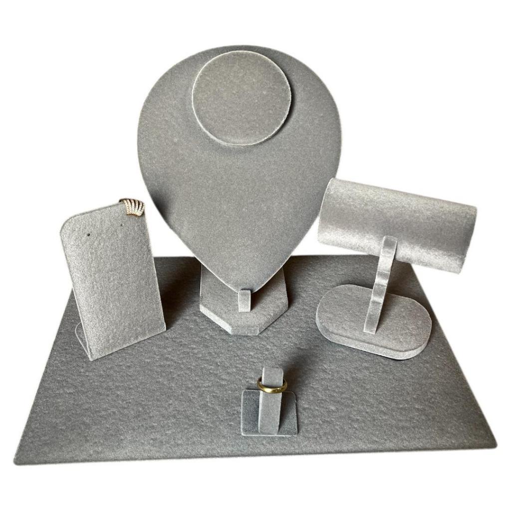 Display Expositor para Joias e Bijuterias Kit Vitrine 5 Peças - Veludo Cinza Premium em Oferta na Shopee