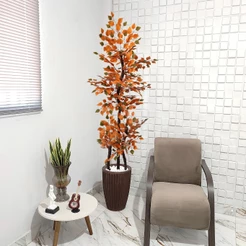 Árvore Artificial Fícus Outono Inverno 190cm Pedra Vaso Decoração