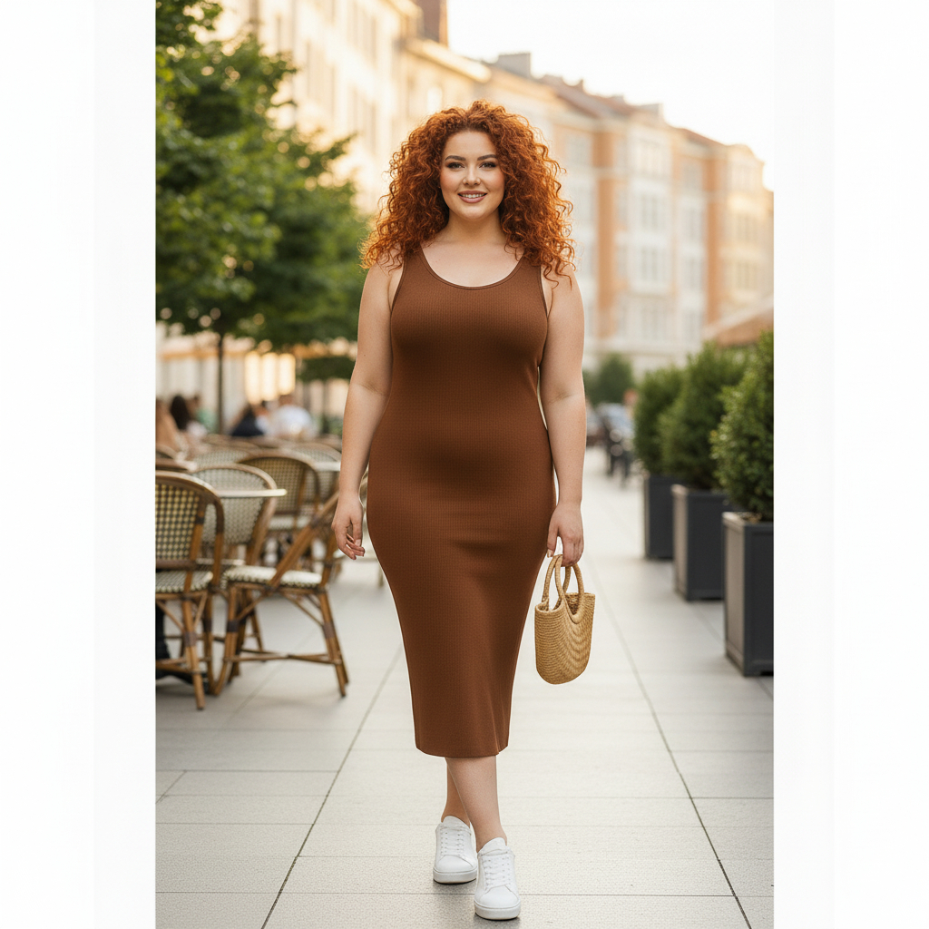 Vestido Midi Feminino Plus Size Anarruga Elegante Confortável Versátil Look Casual Esportivo