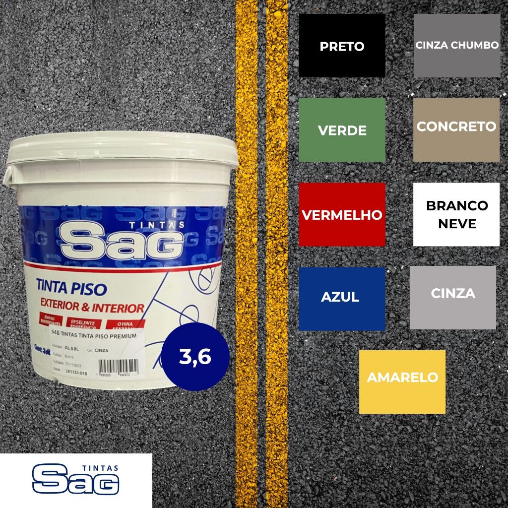 TINTA PISO SAG ALTA  RESISTENCIA CONCRETO,FIBROCIMENTO EXTERIOR E INTERIOR 3,6L E 16L em Oferta na Shopee