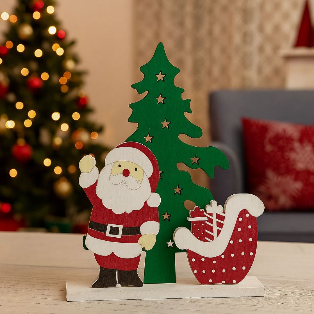 Kit Enfeite De Natal Decoração de mesa natalina em Madeira MDF Papai noel, boneco de neve Decoração Artesanal