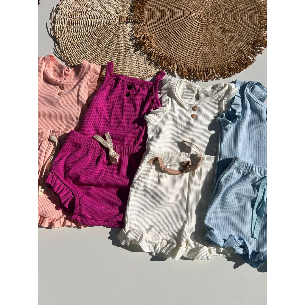 kit 2 peças, conj verão bebê infantil MENINA lili regata ou body algodão ou poliester ou visco sortido