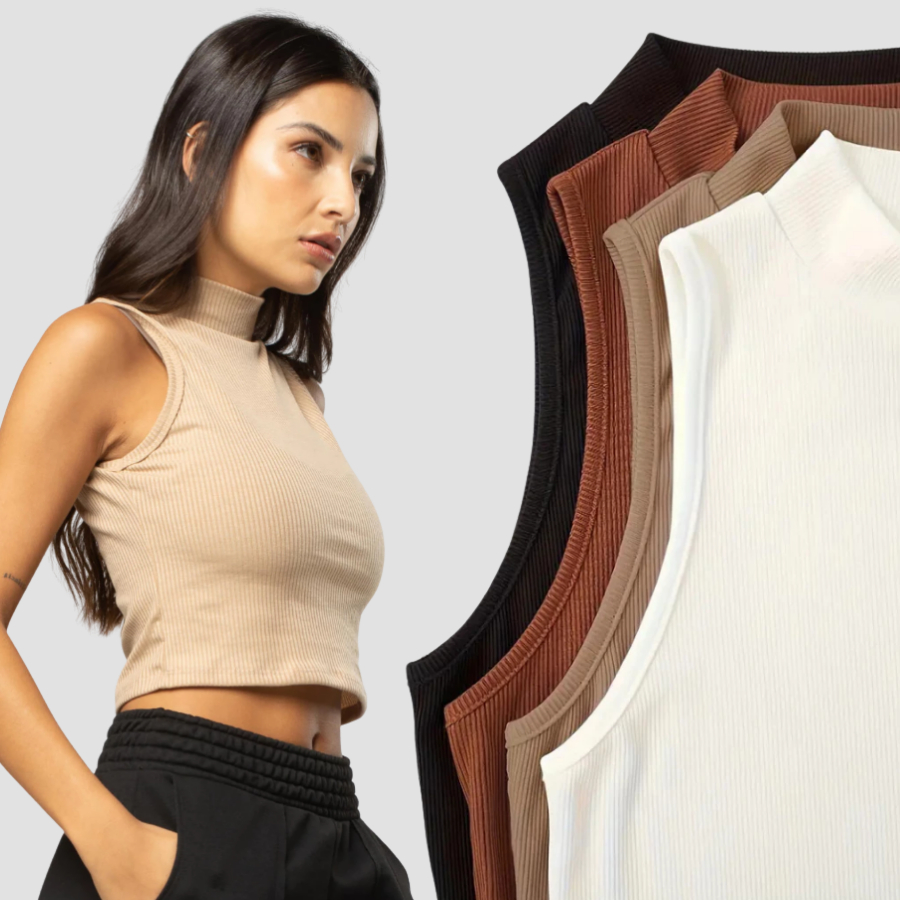 Kit 3 Cropped Blusa Gola Feminina Ribana Elegante Sem Manga Básico Canelado Blogueira