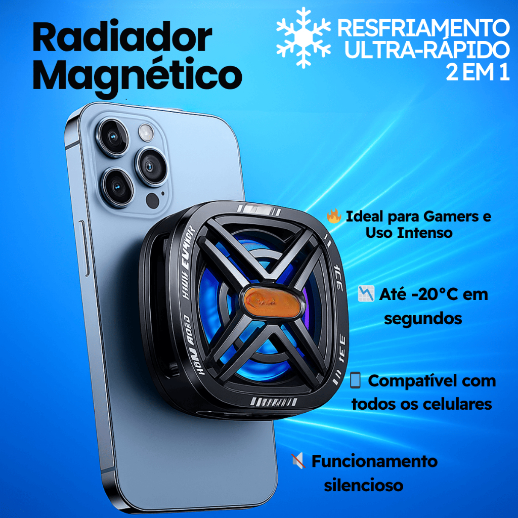 Cooler Celular Refrigerador -7° Graus Fixação Magnética E Clipe Rgb