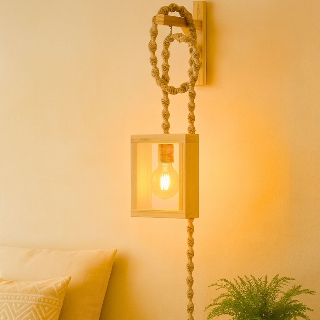 Luminária Quarto Casal Abajur de Cabeceira Decoração Parede + Mão francesa e Cúpula Madeira
