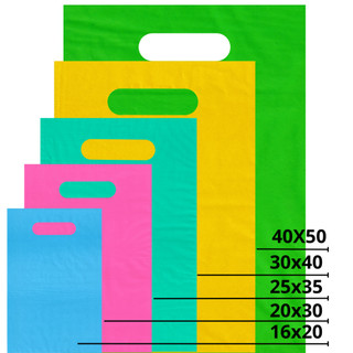 50 Sacolas Plásticas Boca de Palhaço Alça Vazada - 16x20 / 20x30 / 25x35 / 30x40 / 40X50
