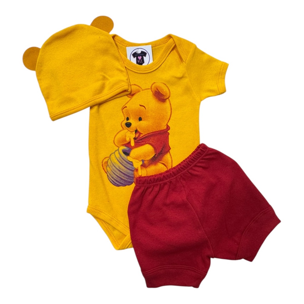 Body Bebe Menino Ursinho  Pooh + Touca - Temático Mesversário em Oferta na Shopee