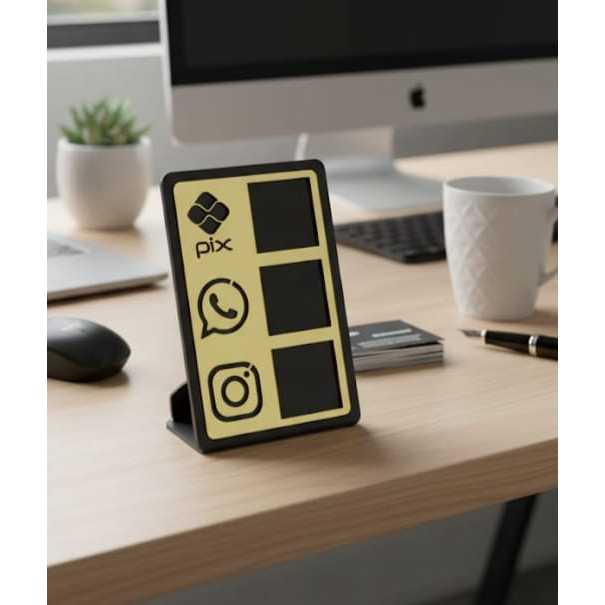 Placa Pix Display em Plastico PS Mesa Balcão PIX Zap Instagram Interativo