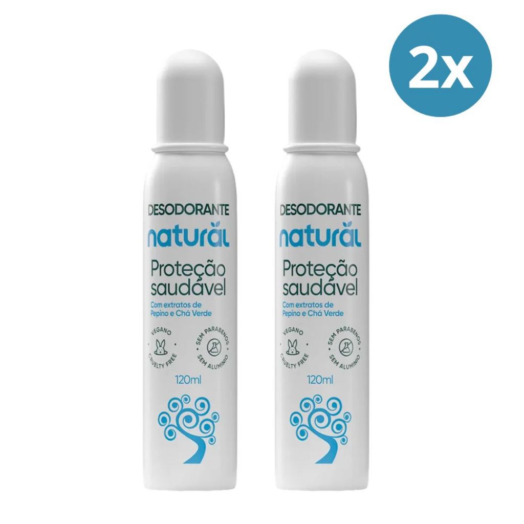 Kit 2 Desodorantes Natural com Extrato de Pepino e Chá Verde - Sem Alumínio 120ml