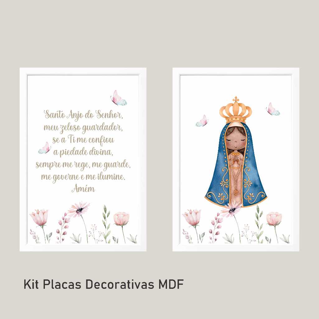 Quadro decorativo Nossa Senhora e  oração santo anjo do senhor placa decorativa mdf