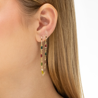 Brinco Ear Line Para Dois Furos Zircônias Coloridas Retangulares Ouro 18k Ou Prata 925 em Oferta na Shopee