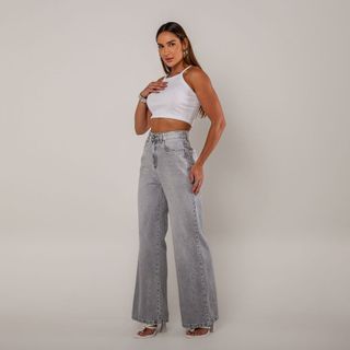 Calça Jeans Feminina Wide Leg Tendência Europa Street Wear