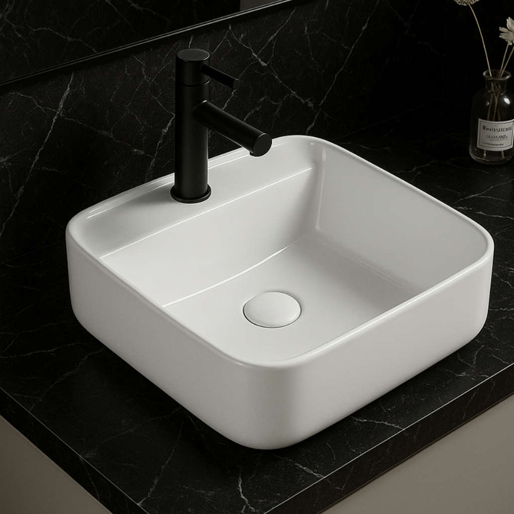 CUBA DE APOIO PARA BANHEIRO LAVABO SOBREPOR COM MESA 390X140 MM BRANCA SCALLA LINHA PREMIUM MONDIALLE