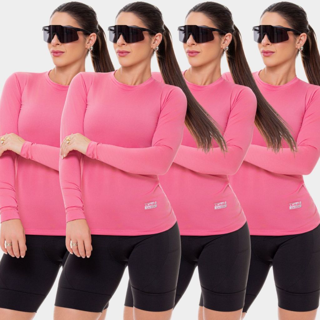 Kit 4 Camisa Camiseta Blusa Proteção UV Solar Manga Longa Feminina Praia Verão