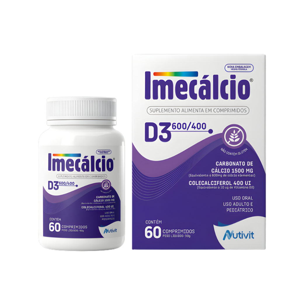 Imecalcio 600mg + 400ui - Cálcio + Vit D3 - 60 Comprimidos - Nutivit