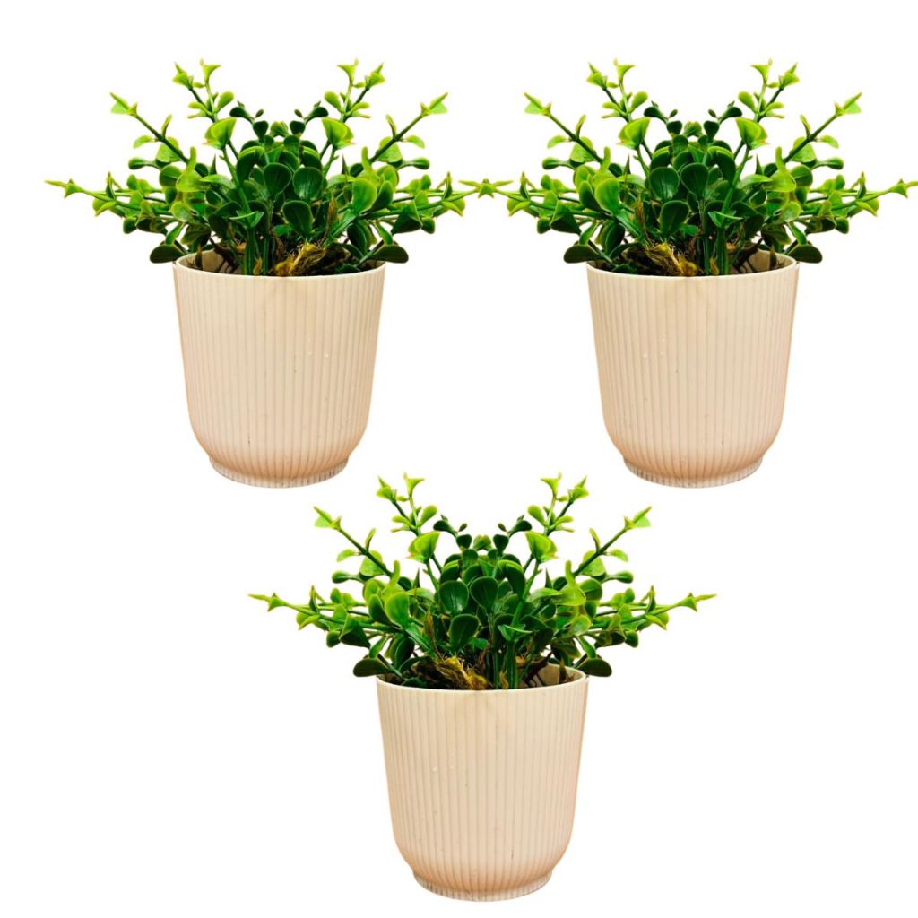 Kit 3 vasinhos de plástico com folhagem de eucalipto artificial para decoração