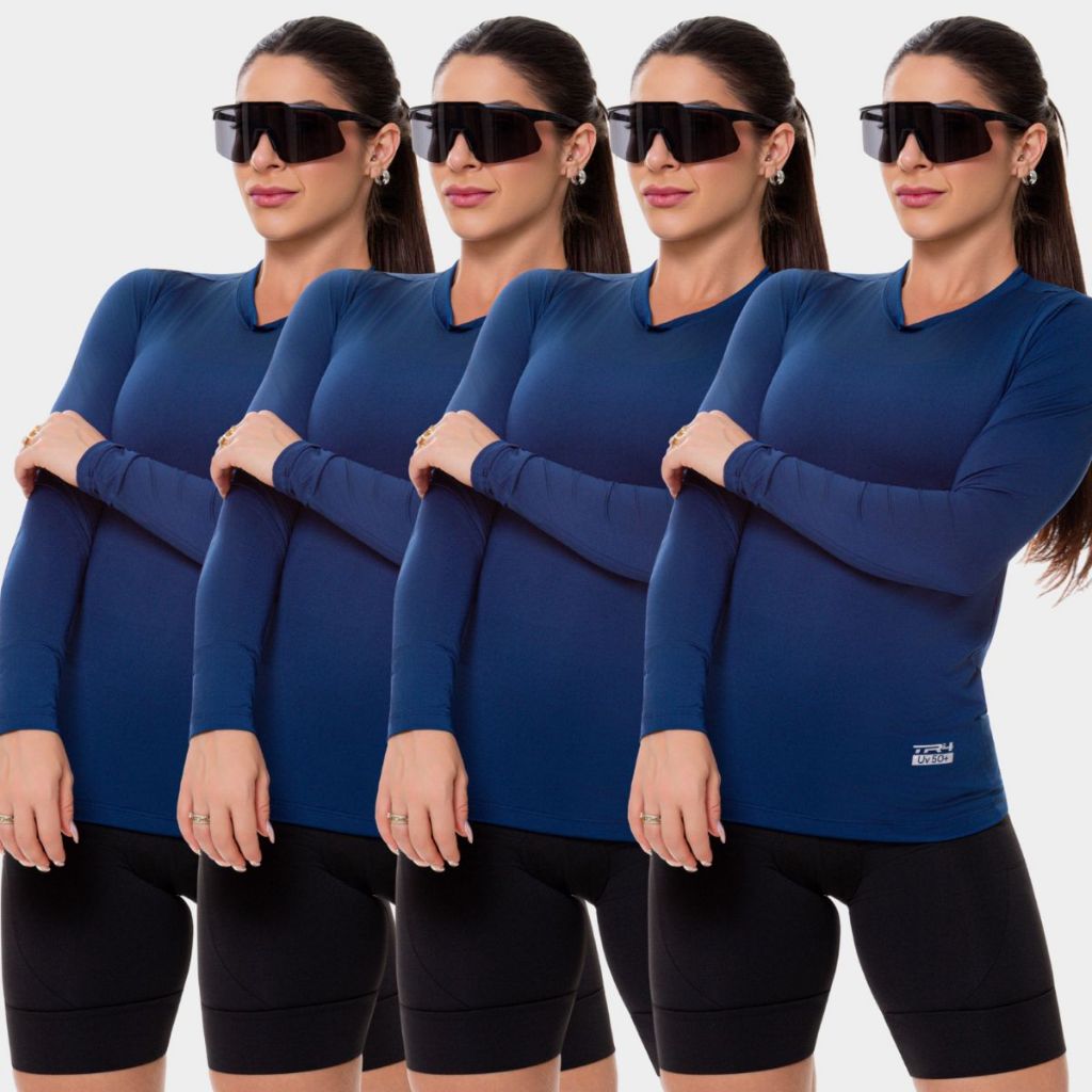 Kit 4 Camisa Camiseta Blusa Proteção UV Solar Manga Longa Feminina Praia Verão