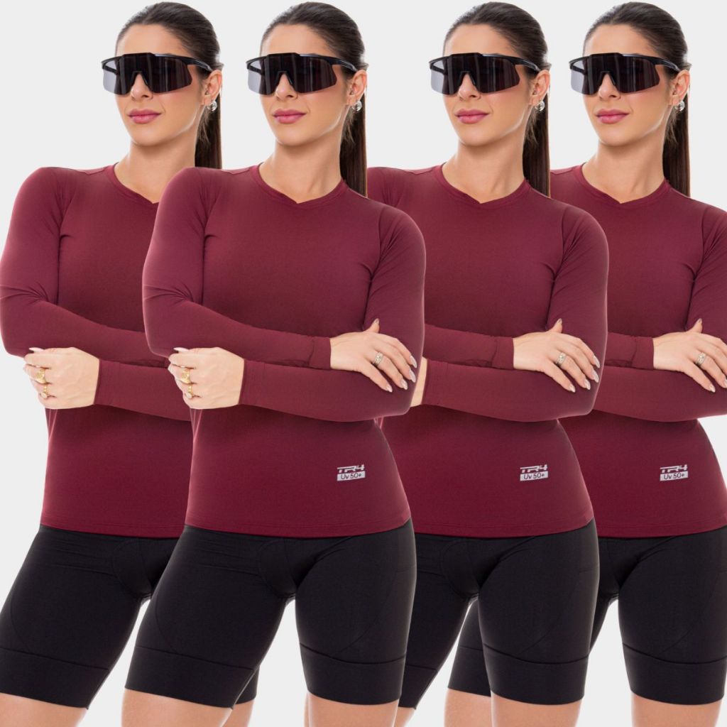 Kit 4 Camisa Camiseta Blusa Proteção UV Solar Manga Longa Feminina Praia Verão