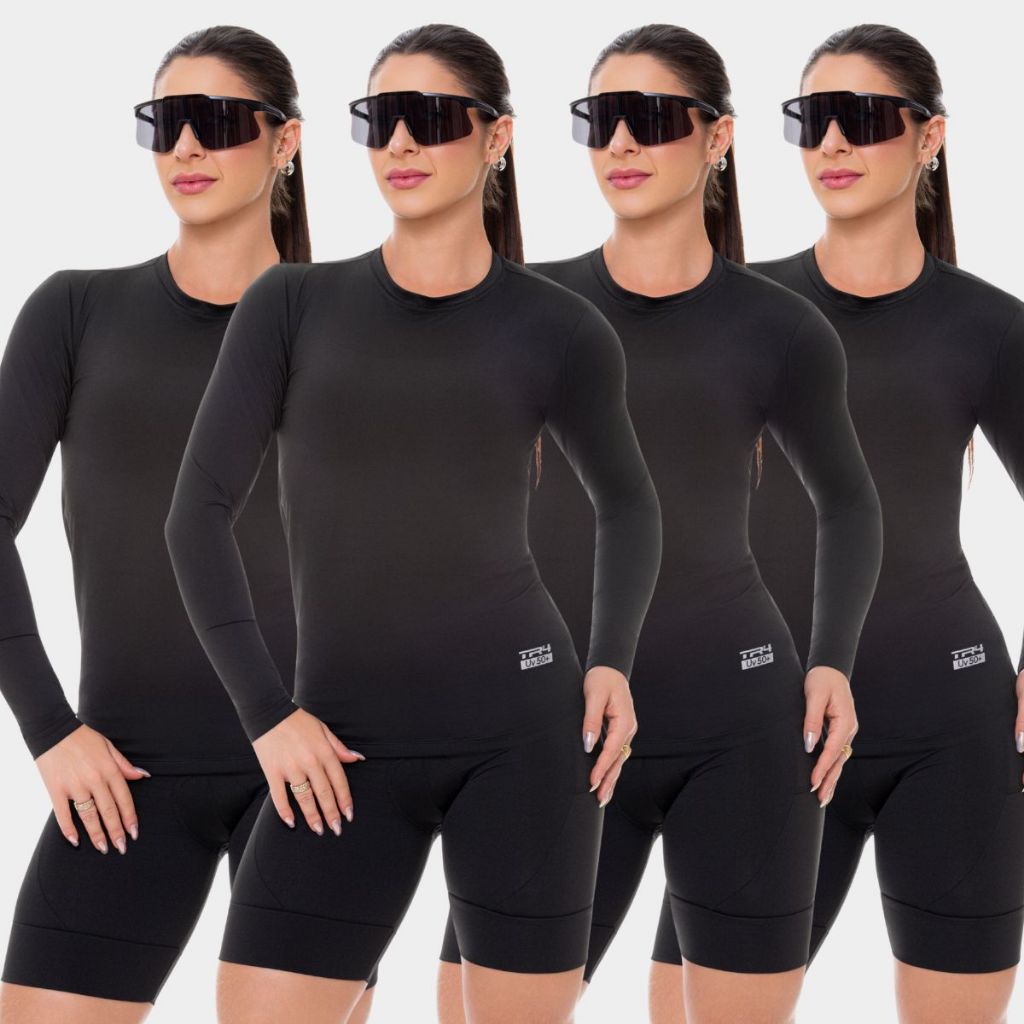 Kit 4 Camisa Camiseta Blusa Proteção UV Solar Manga Longa Feminina Praia Verão