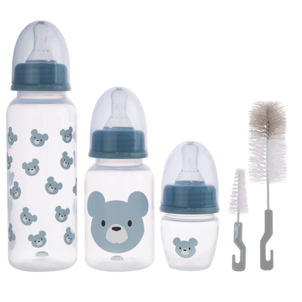 Kit 3 Mamadeiras 250/150/40ml Com Escova de Limpeza Menino Menina Chuquinha
