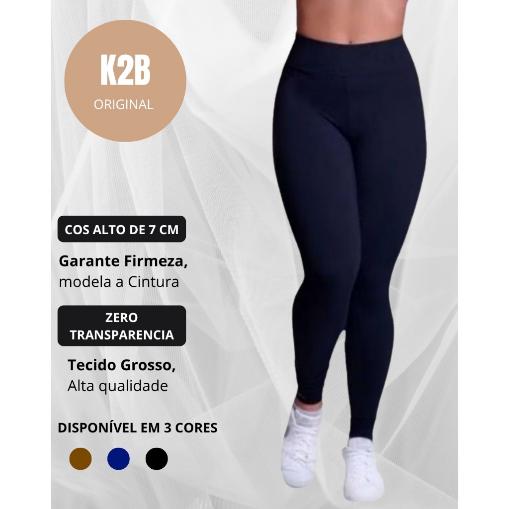 Calça Legging Roupa Academia Feminino K2B Original Cós Alto Zero Transparência Academia Fitness Plus Size