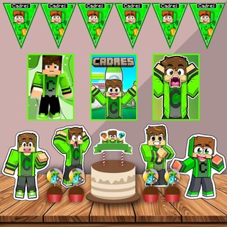 Kit Festa Cadres Minecraft – Decoração Pronta com Poster, Topo de Bolo e Personagens para Festa em Casa