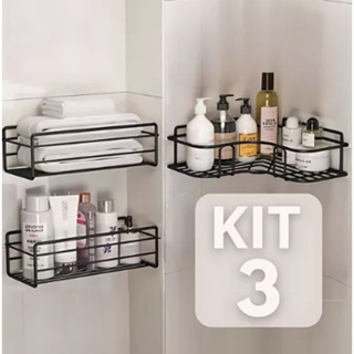 Kits 1/2/3- Suporte Prateleiras Com Adesivo Para Banheiro- Porta Shampoo Lar- Cantos/Reto -Organizador Sabonetes -33/44 em Oferta na Shopee