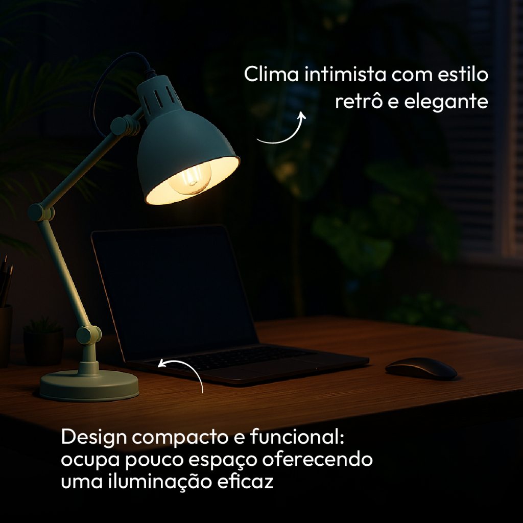 Luminária de Mesa Lumix Modelo Pixar 25W E27 Abajur Articulado Bivolt — foto 4