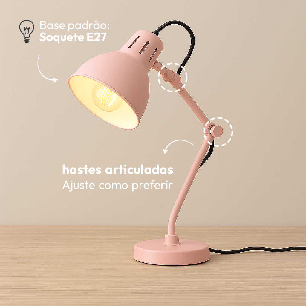 Luminária de Mesa Lumix Modelo Pixar 25W E27 Abajur Articulado Bivolt — foto 5