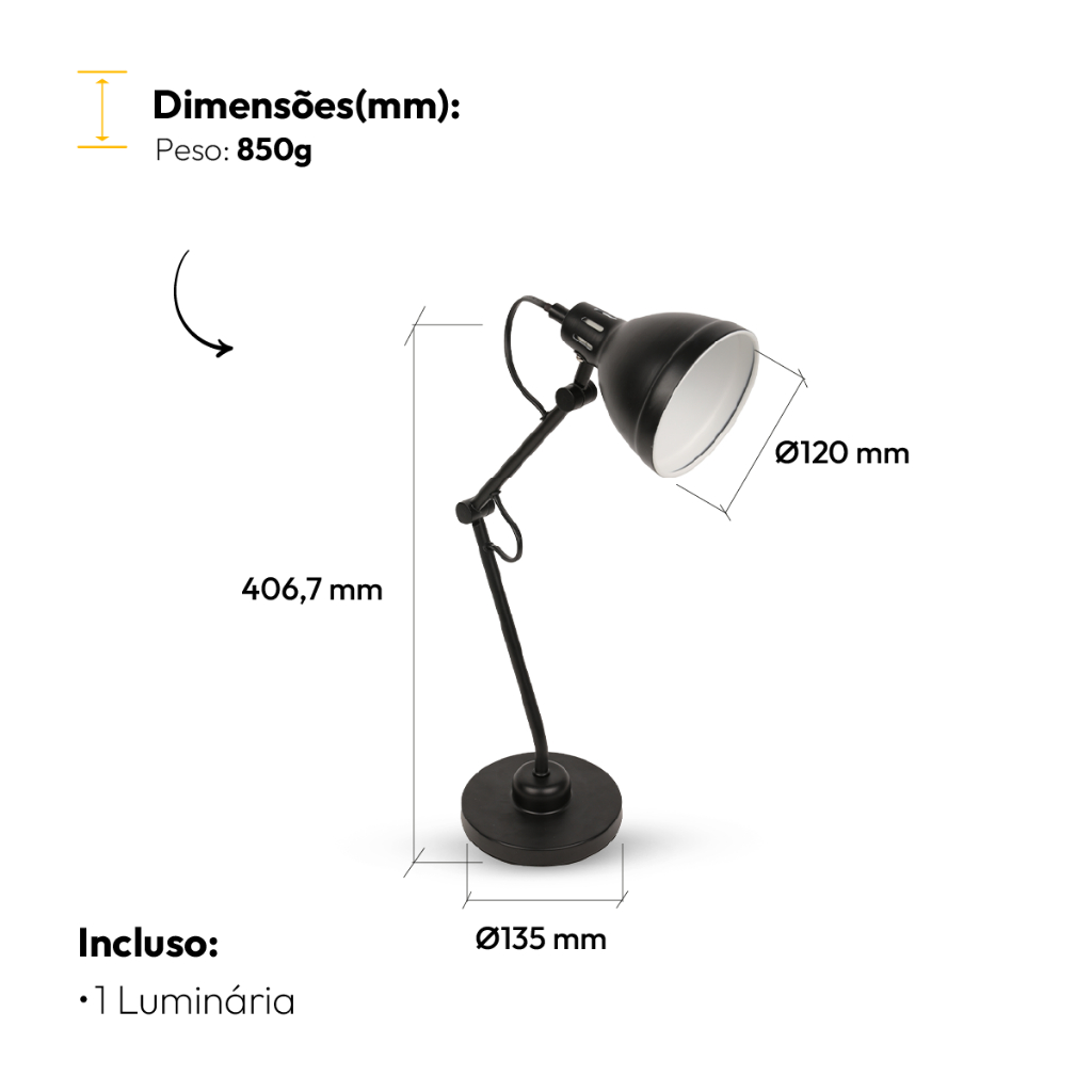 Luminária de Mesa Lumix Modelo Pixar 25W E27 Abajur Articulado Bivolt — foto 7