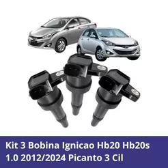 Kit 3 Bobina Ignicao Hb20 Hb20s 1.0 2012/2024 Picanto 3 Cil