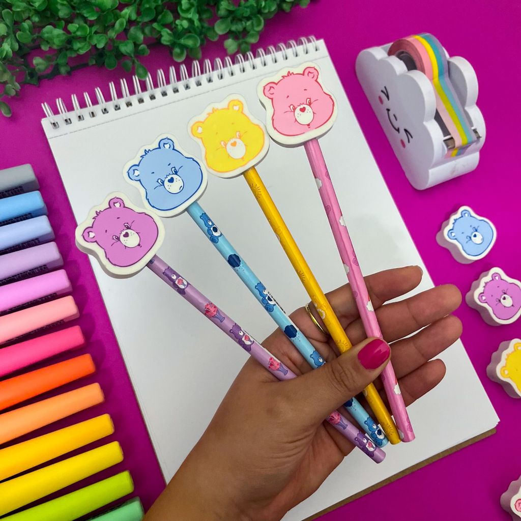 Lápis Grafite Ursinhos Carinhosos com Borracha Decorada no Topo - Lyke em Oferta na Shopee