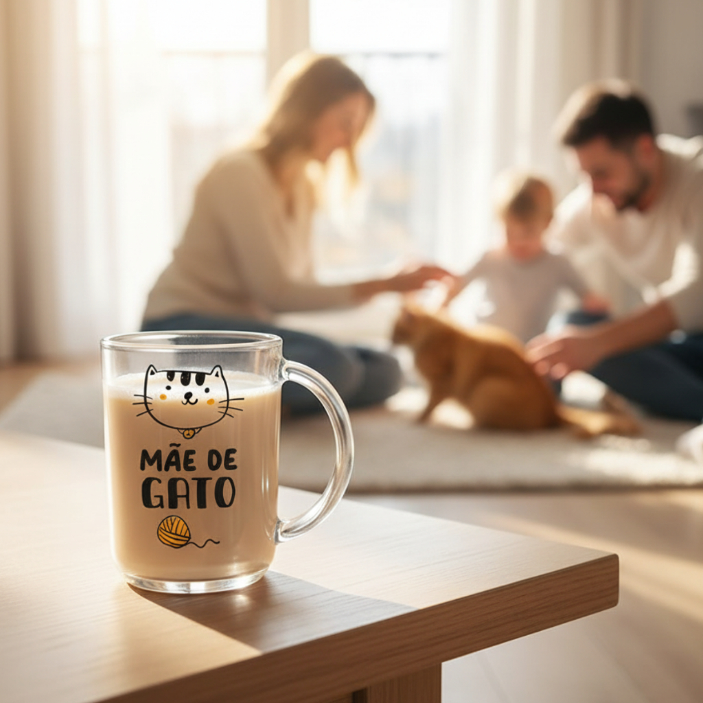 Caneca Para Café e Chá Verona, Caneca de Vidro Estampa Mãe de Gato 315ml - Ruvolo em Oferta na Shopee