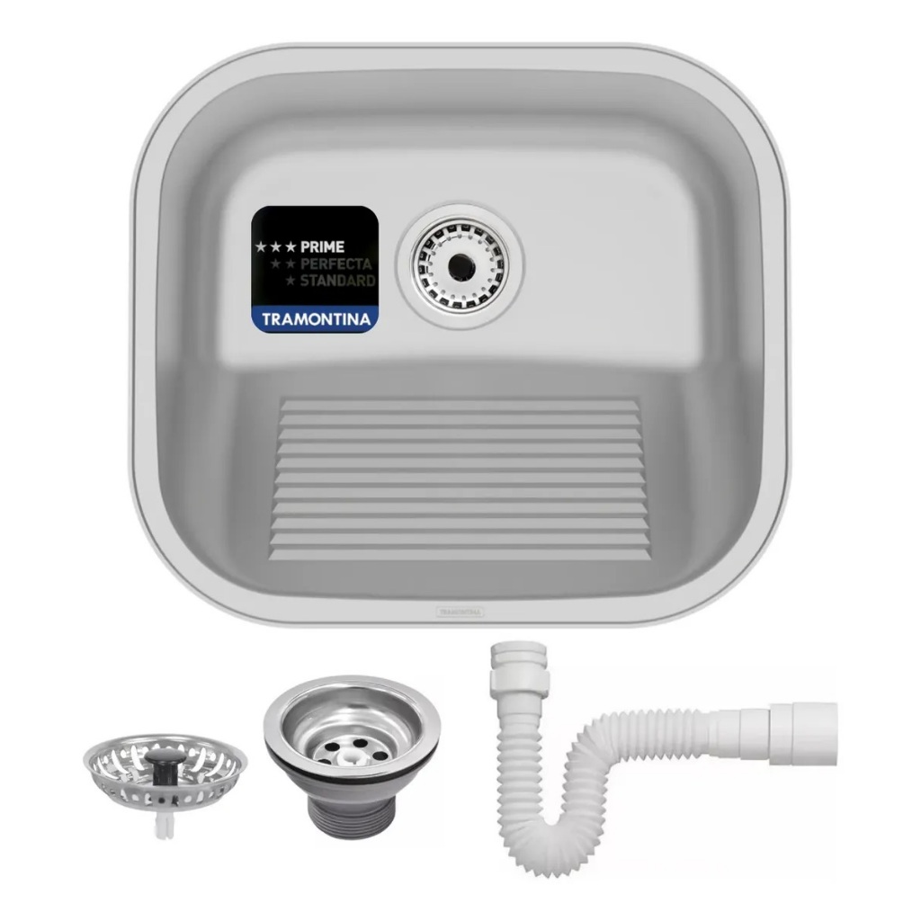 Tanque Tramontina De Encaixe Compact Inox 40 x 40 cm Lavanderia Com Esfreguador + Sifão Sanfonado em Oferta na Shopee