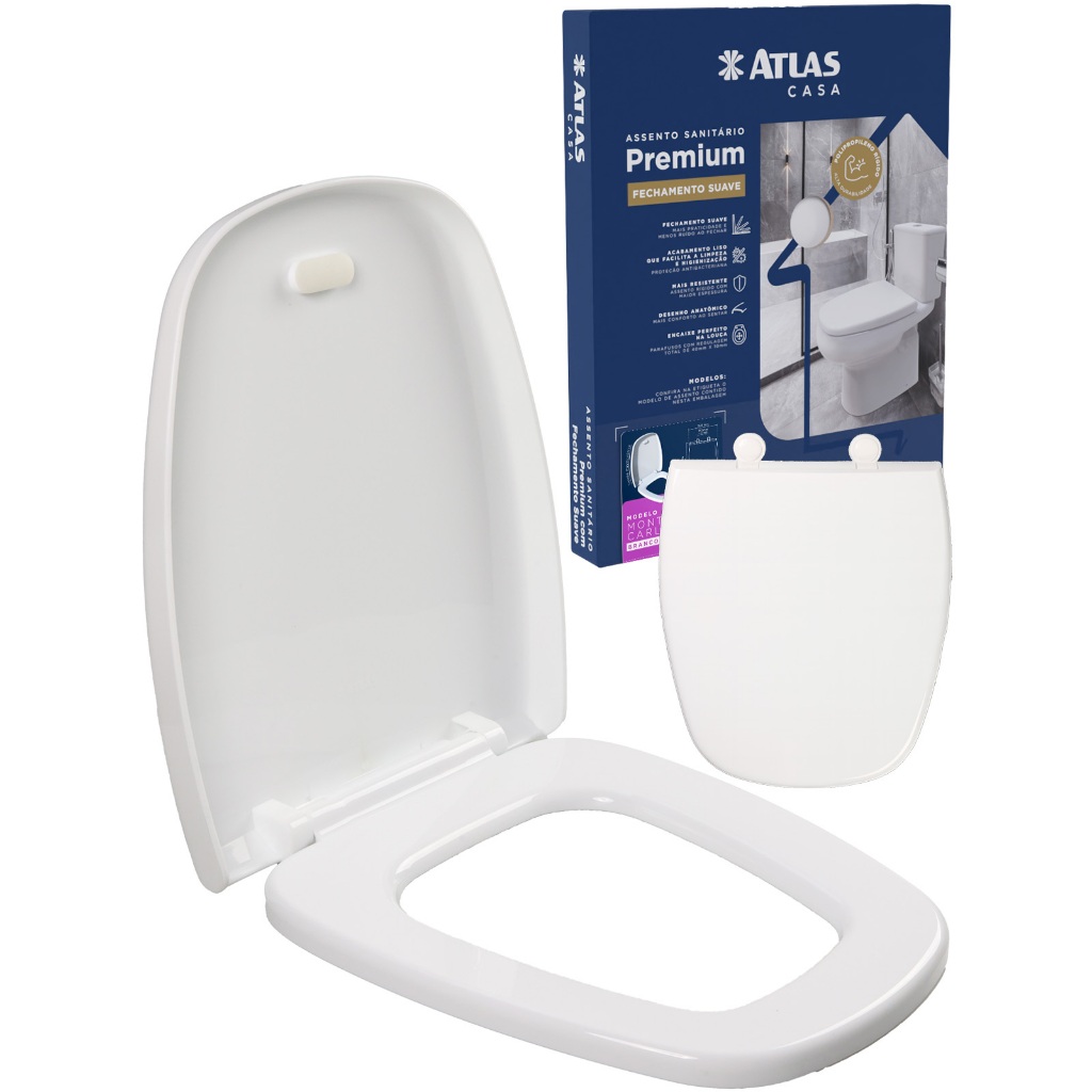 Assento Sanitário Tampa Vaso Smart Soft Close Monte Carlo Fechamento Suave Atlas Baixa Devagar Não Bate em Oferta na Shopee