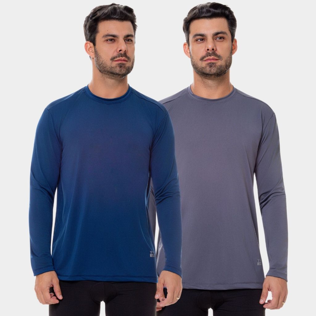 2 Camisas Blusas Masculina Manga Comprida Proteção Solar Uv Academia Corrida Praia