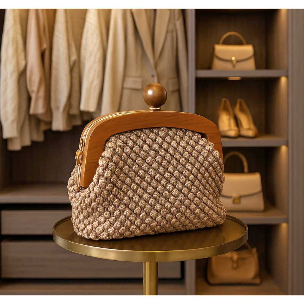 Fecho da vovó de madeira com acabamento em metal dourado com suporte para alça em Oferta na Shopee