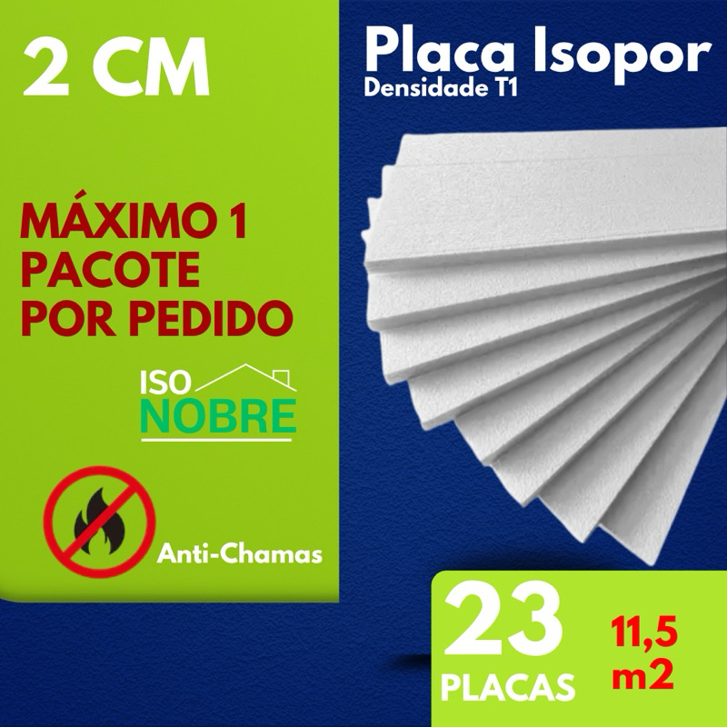 Kit 23 placas de Isopor 20x500x1000 EPS Tipo 1 Anti-Chamas – Térmico e Acústico para Construção Civil, Forro e Laje