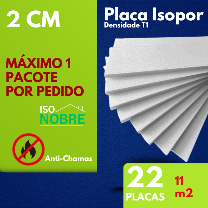 22 Placas Isopor 20x500x1000 EPS Tipo 1 Anti-Chamas – Térmico e Acústico para Construção Civil, Forro e Laje
