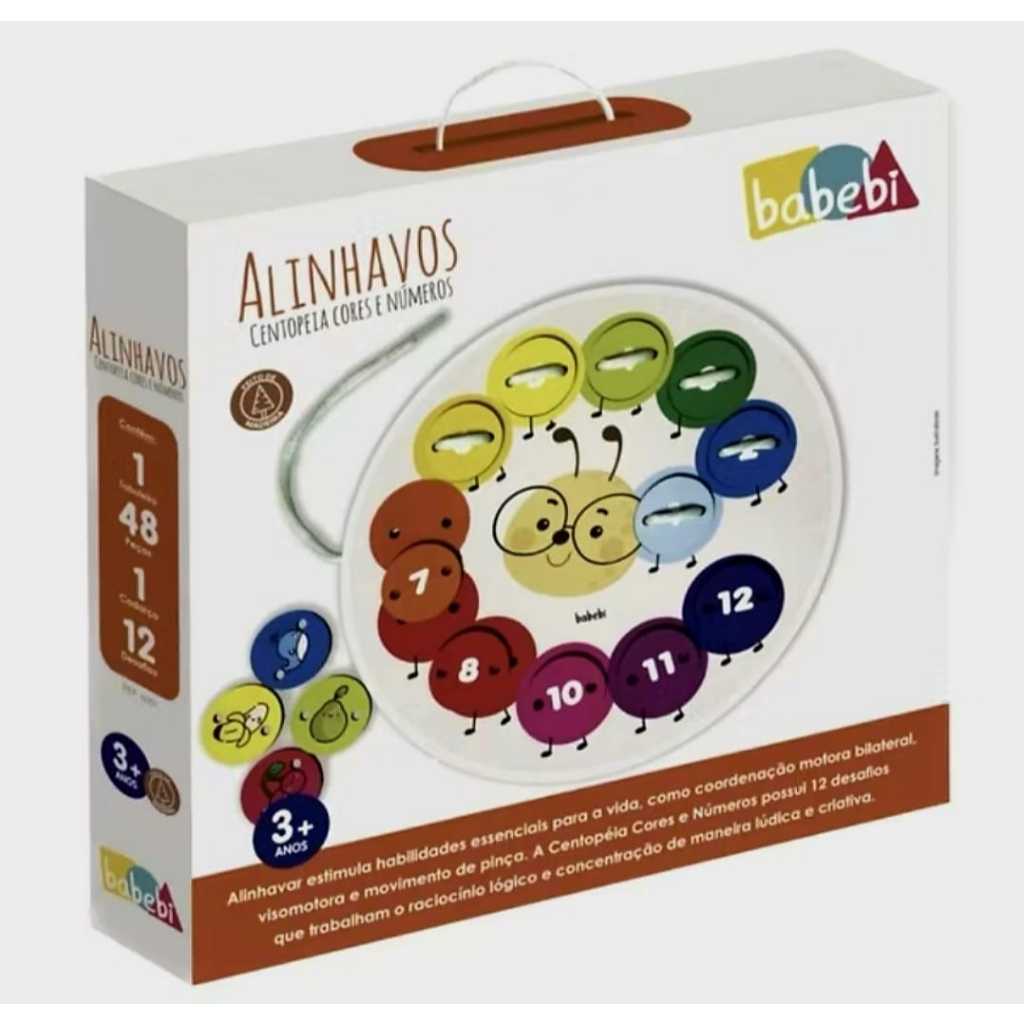 🐛 Brinquedo Educativo Babebi - Alinhavos Centopeia Cores e Números