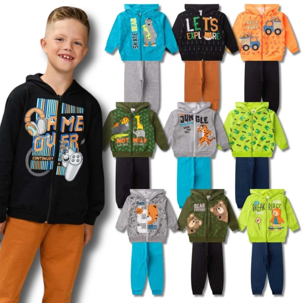 Kit C/6 Peças Blusa + Calça Conjunto de Moletom Infantil Menino do Tamanho 1 ao 3 anos Inverno — imagem 1