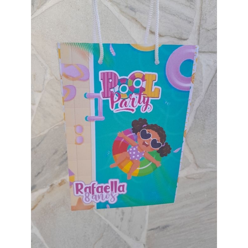Sacolinha personalizada M vertical tema Pool Party/Pool party menino/Pool party menina/lembrancinhas para aniversário
