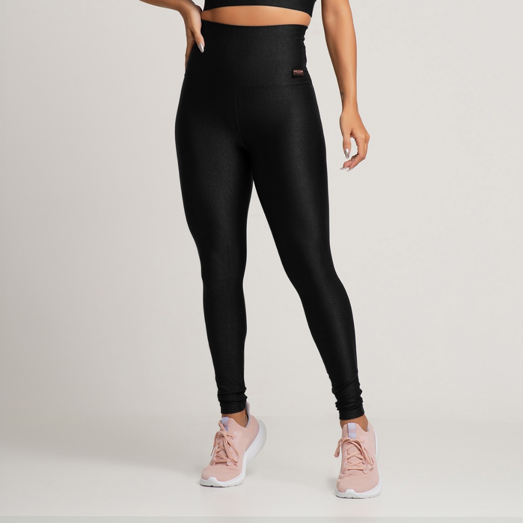Legging Feminina Poliamida Canelada Preta Massam Fitness