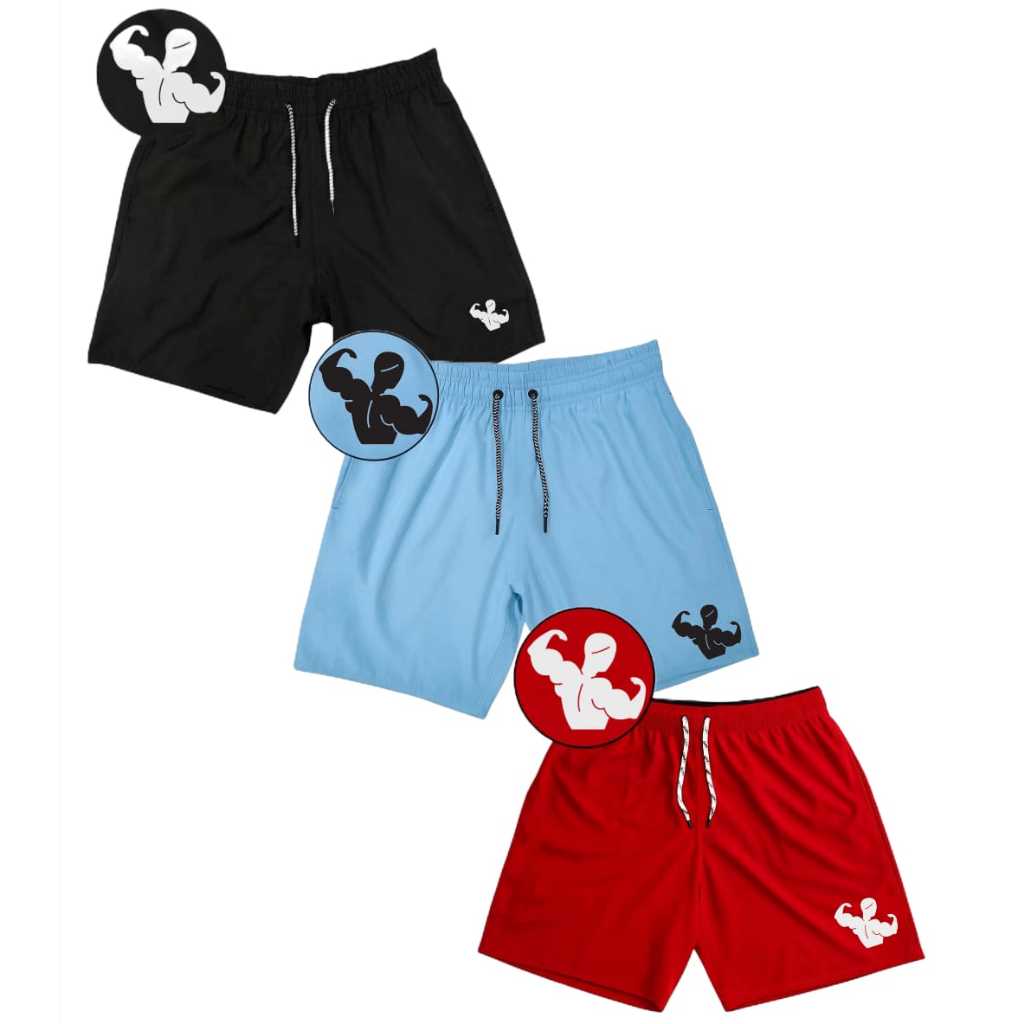 Conjunto Kit 3 Short Bermuda Tactel Elastano Skate Sk8 Fitness Academia Cross Musculação  Praia Verão Oferta Promoção