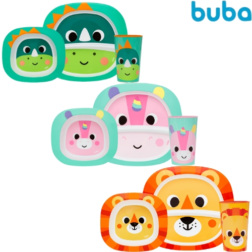 Kit Refeição Infantil Para Introdução Alimentar Buba Zoo Buba Prato Com Divisória + Bowl + Copo Bebê