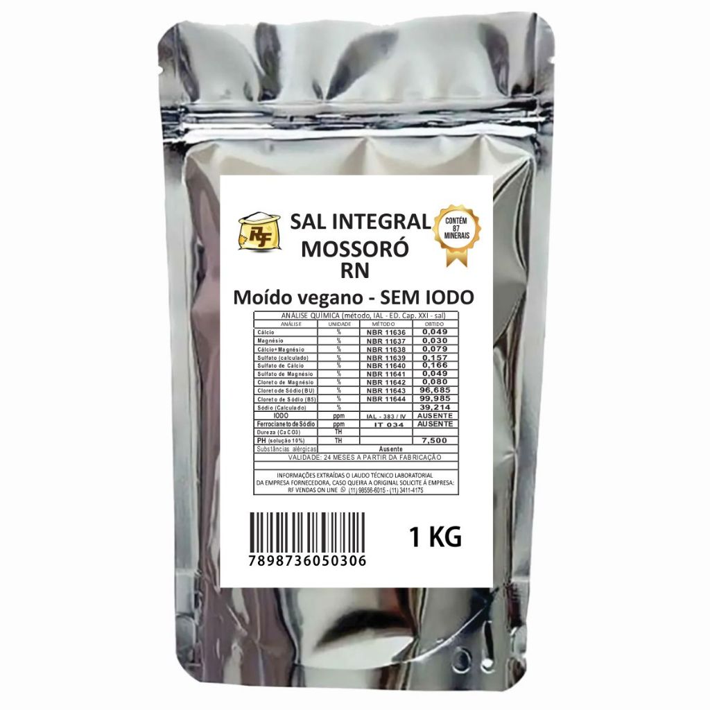 Sal Marinho Moído Integral Vegano Sem Iodo  -  1 Kg em Oferta na Shopee
